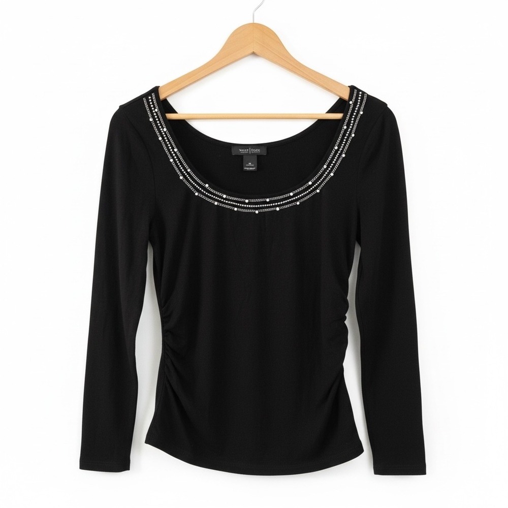 White House Black Market Embellished Top Black Excellent M Women